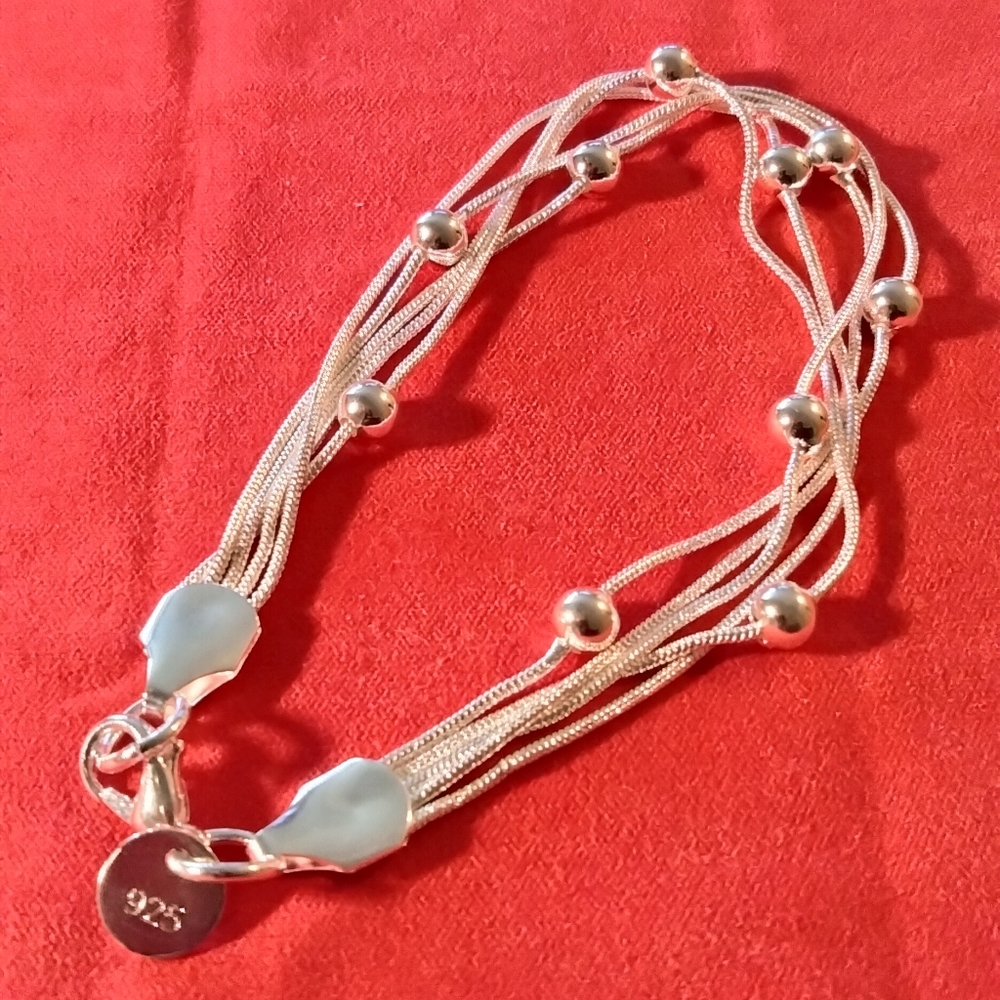 Five strand sterling silver snake bracelet